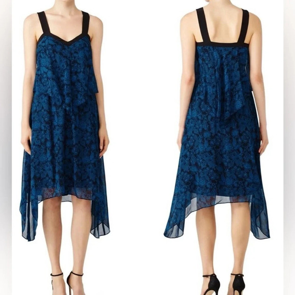 🌻 Derek Lam 10 Crosby Silk Tiered Midi Dress Lt Gray Women's sz 2 Floral Wedding - Picture 10 of 10